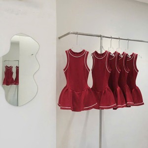 Red <b>Sleeveless</b> A-Line <b>Dress</b> With Contrast Trim Pleated Skirt <b>Summer</b> Casual Breathable Polyester Fiber Women's Fashion <b>Dress</b> - Product Image 2