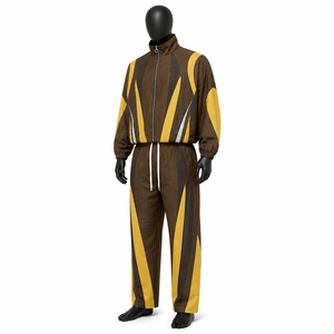 Ensemble de survêtement numérique marron jaune uni pour homme avec sweat à capuche zippé et pantalon à taille élastique, vêtements de sport imperméables et coupe-vent en nylon unisexe - Product Image 3