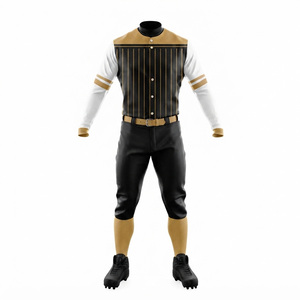 <b>Men's</b> Baseball Uniform Set Striped <b>Vest</b> Full Sleeve Jersey Black <b>White</b> Breathable Polyester Adult Regular Fit - Product Image 4