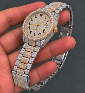 Reloj de Cuarzo con Incrustaciones de Diamantes Raj Gems, Esfera Redonda, Visualización de Fecha Analógica, Brazalete de Acero Inoxidable, Lujoso, Unisex, 40 mm - Product Image 2
