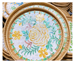 Panier de rangement moderne en rotin naturel pour cuisine, motif feuille verte, écologique, empilable, décoration d'intérieur - Product Image 1