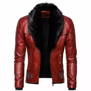 Veste en cuir décontractée pour homme, nouvelle collection automne-hiver, épaisse et chaude, avec col en fourrure amovible, écologique, imperméable, vente en gros - Product Image 6