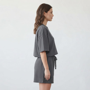 Top Casual <b>Set</b> Cotton Oversized T-Shirt Shorts Vest Shorts Wholesale Price High Quality Custom Logo Women's <b>Twin</b> <b>Set</b> Two Piece - Product Image 3