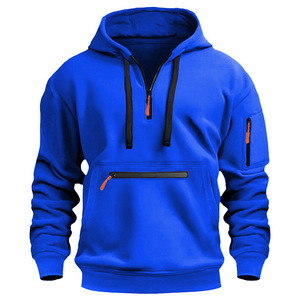 Sweat-shirt d'hiver pour homme avec fermeture éclair, logo personnalisé sur le devant, tissé, solide, coupe-vent, respirant, 400g coton, fitness, entraînement - Product Image 3