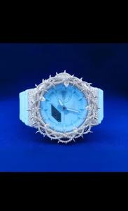 Reloj de Lujo Premium con Moissanita y Cuarzo, Diseño de Espiga, Analógico Digital con Fecha, Correa de Silicona Azul, Unisex - Product Image 2