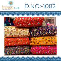 Tissu non tissé Premium Fendy Georgette en polyester/nylon/métallique brodé de perles florales, antistatique, accessoires pour filles