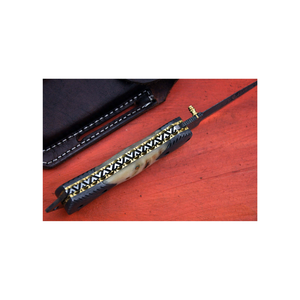 Cuchillo de Caza Imperial de Acero de Damasco, Hoja de Punta Caída, Mango de Marfil con Funda de Cuero - Product Image 4