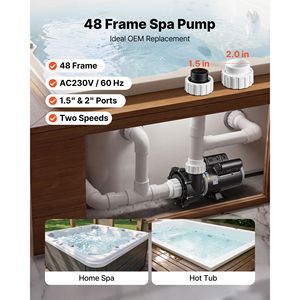 Bomba para SPA de 3 HP, Bomba para Jacuzzi de 2 Velocidades, Marco 48, Puerto de 1.5" y 2", 230V, 190 GPM (alta velocidad), 90 GPM (baja velocidad), Rotación de 90 Grados - Product Image 2