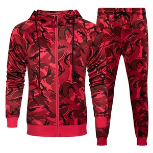 Survêtement en velours rouge uni pour homme, col montant, fermeture éclair, manches longues, vêtements de sport décontractés avec poches latérales, vêtements d'hiver - Product Image 1