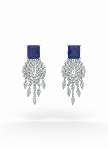 Pendientes de Diamantes con Corte Princesa de Zafiro Azul para Mujer, Diamantes Naturales y Cultivados en Laboratorio - Product Image 1