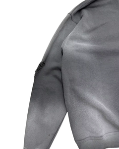 Sudadera con capucha unisex blanca sólida con cremallera, estilo vintage desgastado, rasgada, de forro polar, estilo streetwear, talla grande - Product Image 3