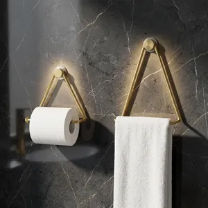Modern Brass Triangle Towel Ring Toilet Paper Holder Wall Mounted Metal <b>Bathroom</b> Accessory Minimalist Decorative Organizer <b>Set</b> - Product Image 2