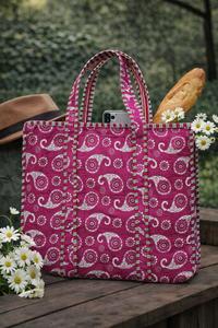 กระเป๋าผ้าพิมพ์ลายพรีเมี่ยมแบบกลับด้านได้กระเป๋าผ้าคอตตอนพิมพ์ลายบล็อกมืออินเดียกระเป๋าตลาดฮิปปี้ - Product Image 2