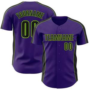 Camiseta de béisbol negra y morada personalizada con nombre del equipo y número, estampado sublimado, manga corta, cuello en V - Product Image 1