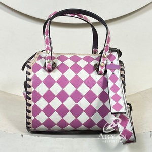 Ladies Fashion Checkerboard Design Mini Speedy Duffel Bag Crossbody Adjustable Strap Handcarry Outdoor Weekender Travel HandBags - Product Image 1