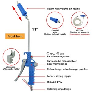 We Make Your Brand JS01373 1/4" PT Inlet Front Bent POM <b>Plastic</b> Air Blow Gun Custom Storage Holder Patented <b>Sliding</b> Turbo Air - Product Image 2