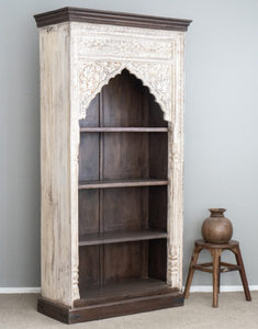 Librería de Madera Tallada a Mano, Estilo Rústico, con Parte Superior Arqueada, 4 Estantes, para Sala de Estar, Dormitorio u Hogar - Product Image 4