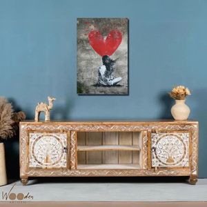Mueble para TV de Madera de Mango Maciza de Gran Capacidad, Tallado a Mano, Estilo Rústico, Mueble para Sala de Estar, Consola Multimedia - Product Image 1