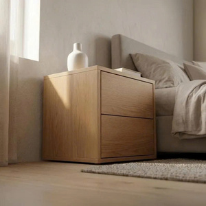 Mesa de Noche Moderna de Roble Macizo Ecológica y Ajustable con 2 Cajones, Mesita de Noche Minimalista de Madera, Mueble de Almacenamiento para Dormitorio - Product Image 6
