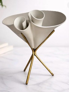 Antique Style <b>Gold</b> Stand Base White Decorative Bowl Ideal For Entryway <b>Table</b> Living Room And Bedroom Home Decor From India - Product Image 3