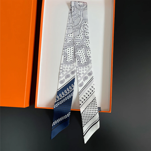 Pañuelo de seda de sarga con estampado Paisley bicolor, nuevo diseño de marca, pañuelo de lujo para mujer, foulard, pañuelo estrecho para bolso, pañuelo para el cuello, diadema para el pelo - Product Image 6