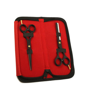Ensemble professionnel de ciseaux de coiffure et d'éclaircissage en acier inoxydable noir mat avec étui de rangement en cuir PU - Product Image 1