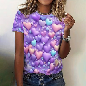 Camiseta Casual de Mujer de Manga Corta con Estampado de Corazón 3D Colorido, Ecológica, de Secado Rápido, Transpirable, para Primavera/Verano - Product Image 3