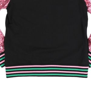Cárdigan Rosa y Negro con Lentejuelas para Mujer, Chaqueta Bordada con Letras, Ropa Exterior de Moda, Suéter Casual con Botones Delanteros, Prenda Elegante para Uso Diario - Product Image 6