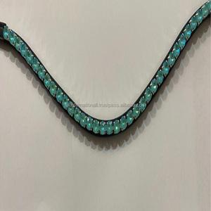 Vente en gros de produits équestres, bande de sourcils de cheval en cuir noir en forme de vague profonde avec 1 rangée de grands cristaux d'eau, bande de sourcils bling - Product Image 2