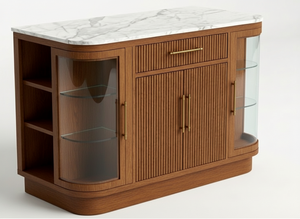 Meubles PKP, armoire de cuisine moderne en teck avec portes en verre, plateau en marbre, construction solide, design écologique, facile à nettoyer - Product Image 2