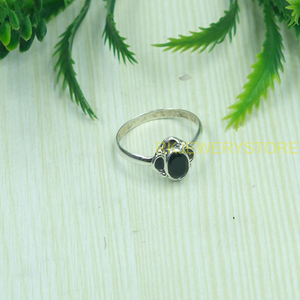 Bague en Onyx Noir Naturel, Pierre Précieuse, Argent Sterling 925, Cabochon Ovale, Faite à la Main, Bijoux pour Femmes et Hommes, Fournisseur en Gros pour Elle - Product Image 2