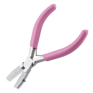 Stainless Steel Flat Nose Plier With Nylon Tips And Pink PVC Grip Handle For Body Jewelry And Wire Bending - Product Image 1
