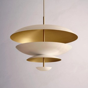 Industry Trending Modern Brass <b>Ceiling</b> Pendant <b>Light</b> With Four <b>White</b> Glass <b>Shades</b> Circular Design Lighting Fixture - Product Image 5