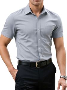 Chemise à manches courtes pour homme sur mesure en gros, décontractée, formelle, prête à porter, non repassable, en coton tissé, bambou, élasthanne, anti-froissement - Product Image 3