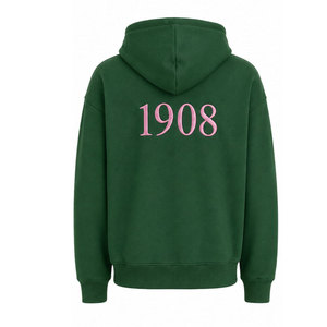 Sweat à capuche oversize en molleton 100 % coton écologique pour homme Alpha, rose et vert, avec motif graphique personnalisé Sorority Greek Life - Product Image 3