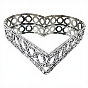 Handmade Luxury <b>Mirrored</b> Glass Vanity Tray <b>Silver</b> Crystal Beaded Metal Decorative Tray Cosmetic Organizer Jewelry Display - Product Image 5