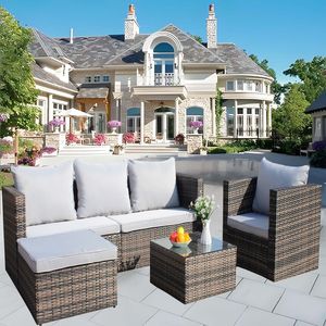 4 Piece PE Rattan <b>Wicker</b> Cushioned Sofa Set with <b>Coffee</b> <b>Table</b> Outdoor Garden Patio Furniture Stylish Outdoor Couch - Product Image 2