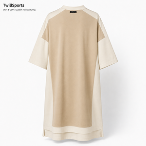 Oversized <b>Maxi</b> <b>T</b> <b>Shirt</b> <b>Dress</b> Women Beige Color Block Casual Loose Fit Natural Waist Cotton Blend OEM ODM Private Label All - Product Image 4