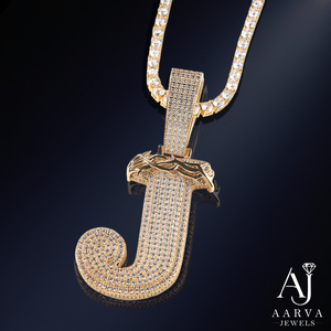 Collier pendentif lettre hip-hop plaqué or rose 18 carats avec micro-incrustation de moissanite pour cadeau de fête - Product Image 1
