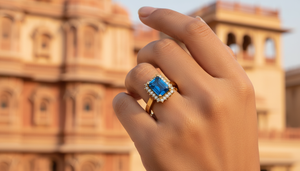 Bague de fiançailles et de mariage en or massif 10 carats fait main avec halo de topaze bleue et diamant de laboratoire pour femme et occasions spéciales - Product Image 3
