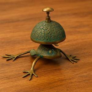 Cloche d'appel en métal en forme de grenouille avec dôme décoratif, cloche de service vintage pour la réception d'hôtel, la restauration, le bureau, la décoration - Product Image 1