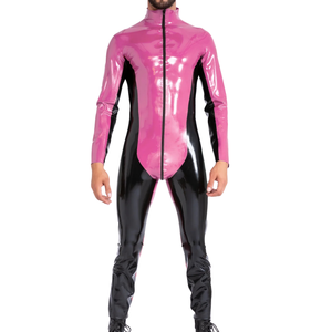 Combinaison Zentai en latex rose et noir pour homme, manches longues, ajustée, costume de fête pour adulte, costume de cosplay pour scène - Product Image 2