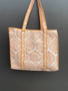 Quilted Cotton <b>Tote</b> <b>Bags</b> Orange <b>White</b> Floral Pattern Bohemian Style Zipper Closure Two Handles All Seasons Beach Shopping <b>Bag</b> - Product Image 2