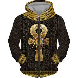 Sweat à capuche pour homme au design pharaon égyptien, 100% coton molletonné, respirant, écologique, décontracté pour l'hiver, coupe régulière, poche zippée - Product Image 5