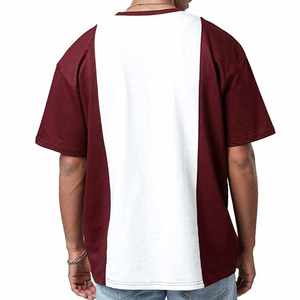 Custom Wholesale Men's Oversized T-<b>Shirt</b> Streetwear Two Tone Color Block Cotton Heavyweight Drop Shoulder <b>Patchwork</b> Tee <b>Shirt</b> - Product Image 3