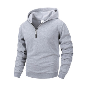 Sweat-shirt à capuche personnalisé pour homme, bleu marine, demi-zip, col montant, en polaire, chaud pour l'hiver, uni, vêtement de sport, haut de survêtement - Product Image 3