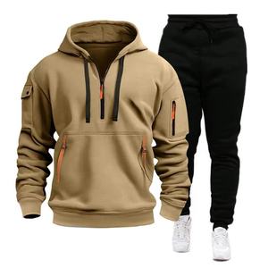Vêtements de sport pour hommes de haute qualité avec impression de logo personnalisé Essential Activewear Quarter Zip Fleece Lined Hoodie Jogger Pants Set Pour Hommes - Product Image 1
