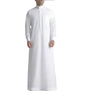 Mode vêtements hommes robe thobes musulmans daffah vente en gros Thobe vêtements islamiques Robe arabe teint en blanc col montant poche poitrine