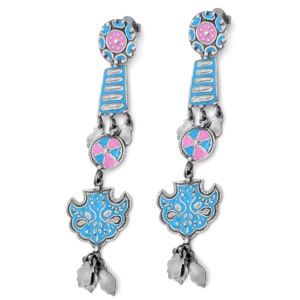 Boucles d'oreilles pendantes géométriques en argent sterling 925 avec serti clos et émail bleu/rose pour femme, collection Silver Mountain, référence SKU7555, idéales pour un anniversaire - Product Image 3