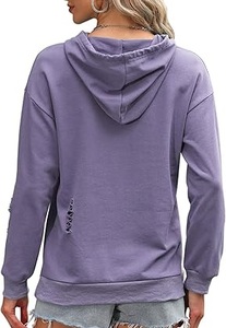 Distress Plus Size <b>Thick</b> <b>Fleece</b> Sweatshirts Purple Color Washed Vintage Breathable Hoodies For Girls Knitted Drawstring Distress - Product Image 4